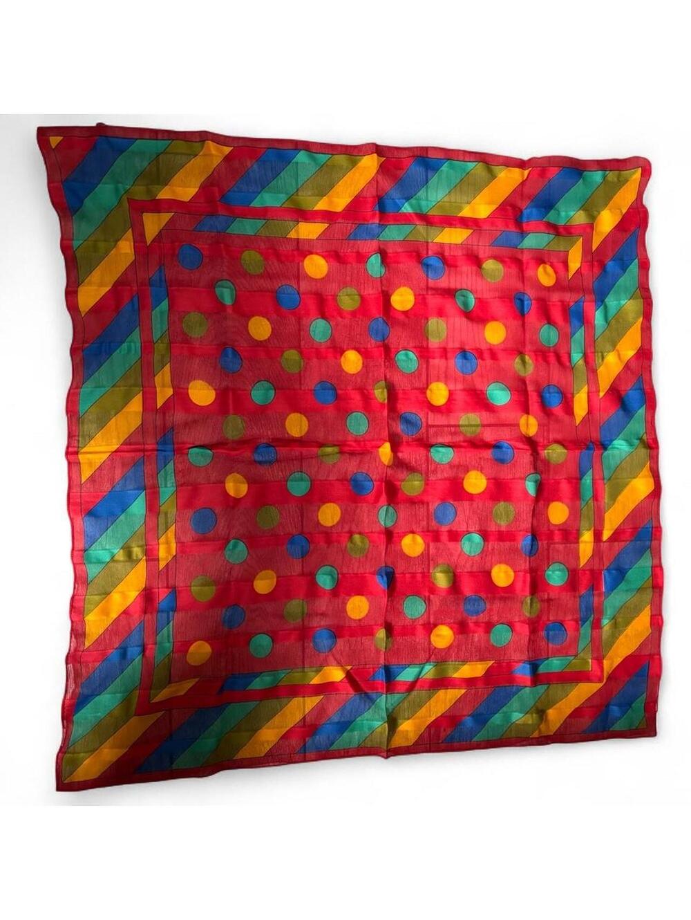 60s 70s Geometric Mod Square Scarf 28” Silk-Like